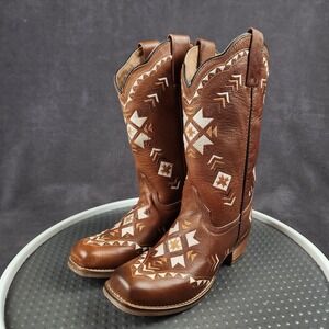 Dingo Boots Womens Size 6 Tan Mesa‎ Western Cowgirl Leather Embroidered DI 725